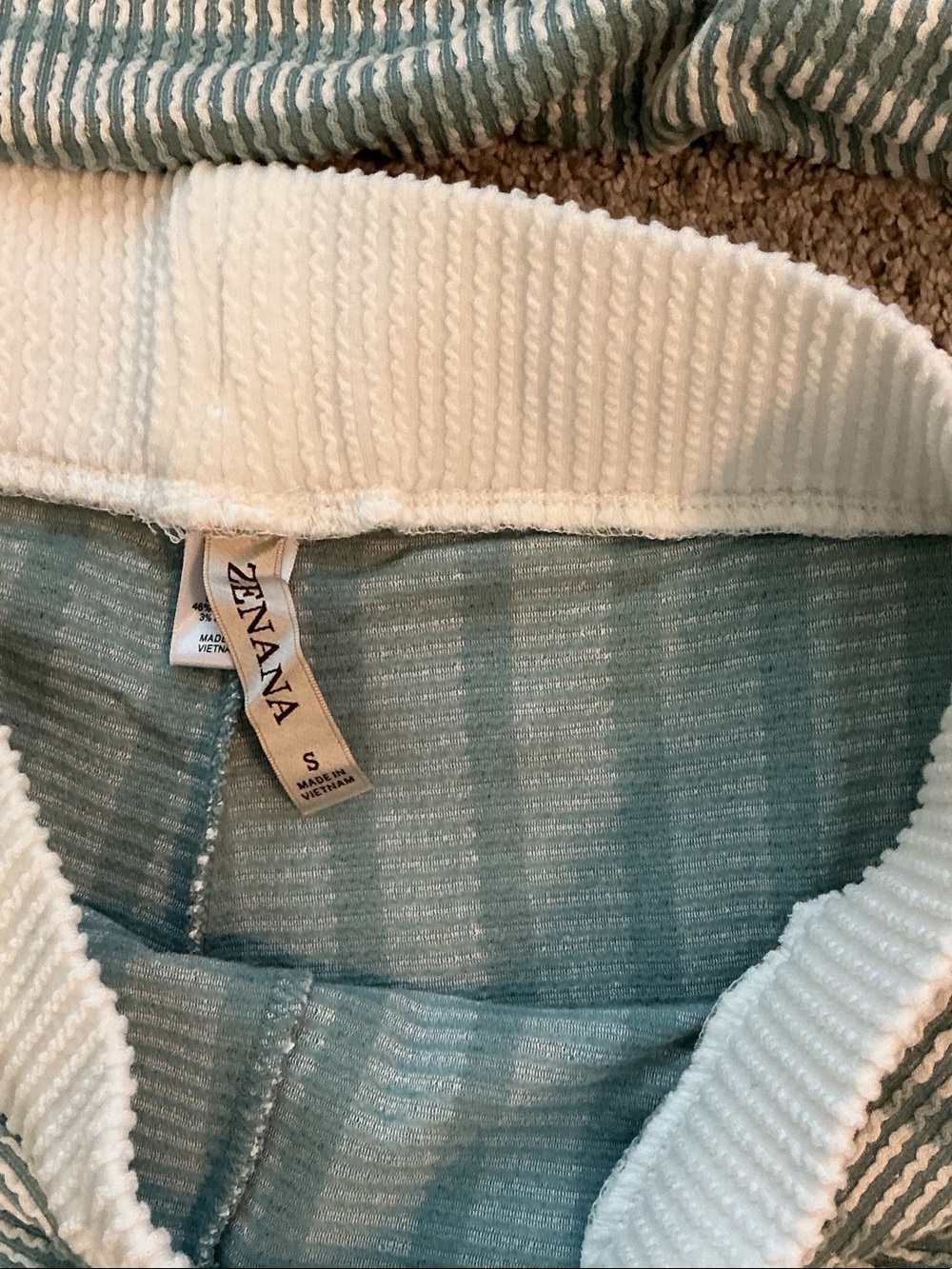 New Zenana Outfitters Wide-Leg Knit Lounge Pant and Top Set ~ Sage and White - Picture 4 of 9